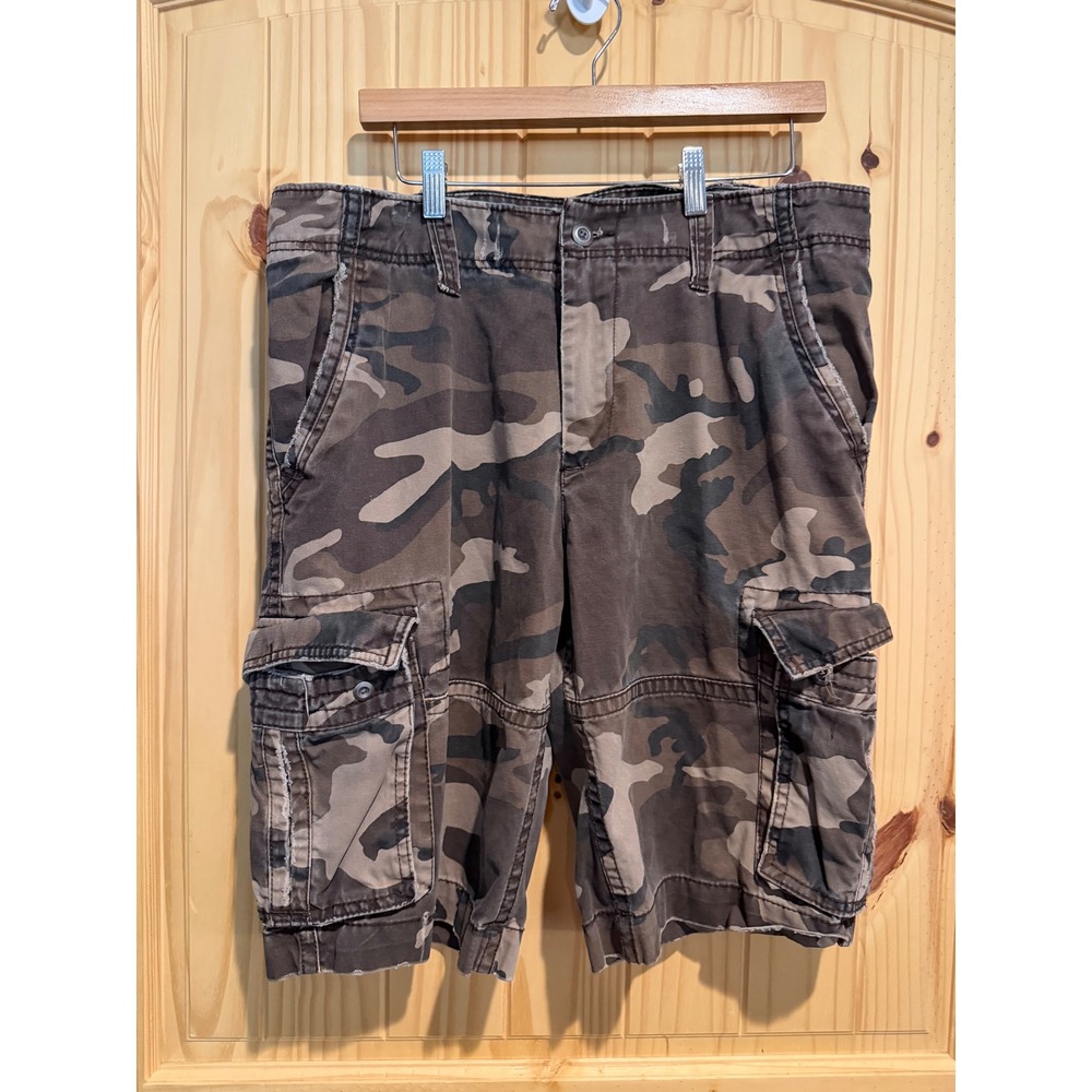 Old Navy Mens Camo Cargo Shorts Brown Green Woodland Camouflage Size 34 Cotton